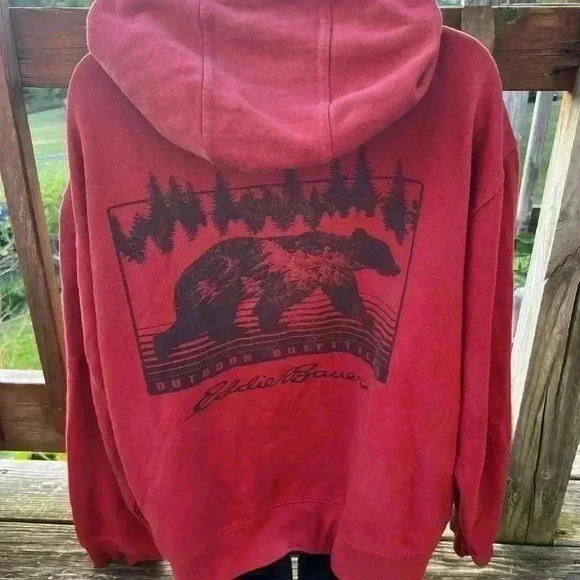 Eddie Bauer Men's Large Pullover Burnt Rust Hoodie - Picture 5 of 7